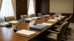 Formal institutional meeting room representing process-heavy public systems