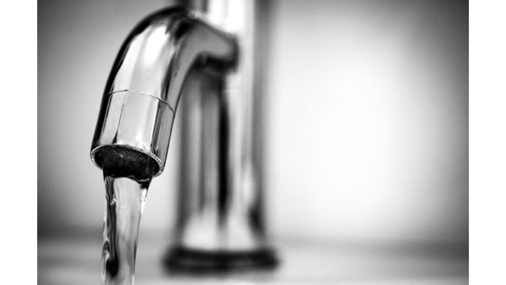 Water flowing from a household faucet